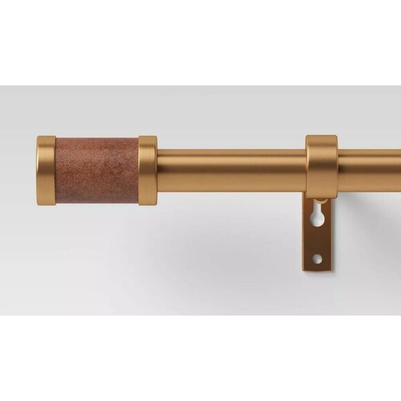 Threshold Faux Leather & Brass Finish Expandable Curtain Rod 36" to 66" ROD ONLY - Picture 1 of 5